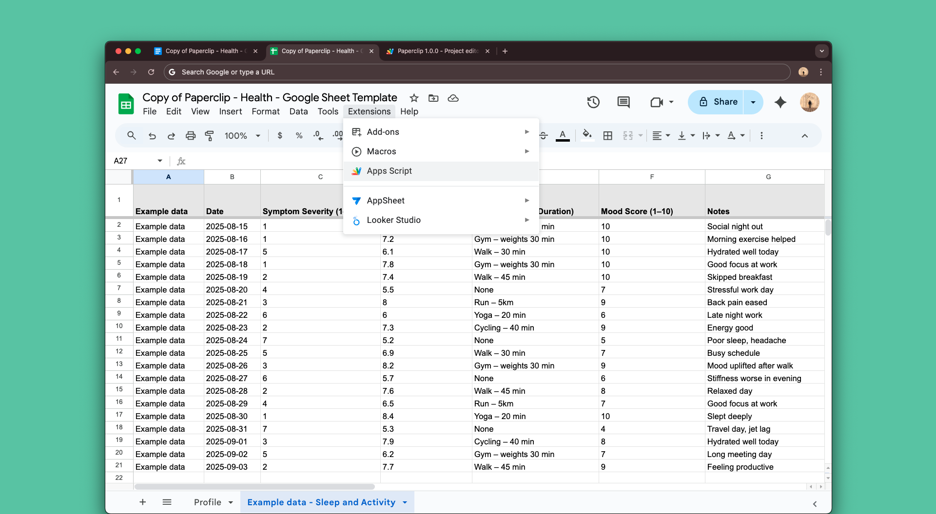 Apps Script workspace overview