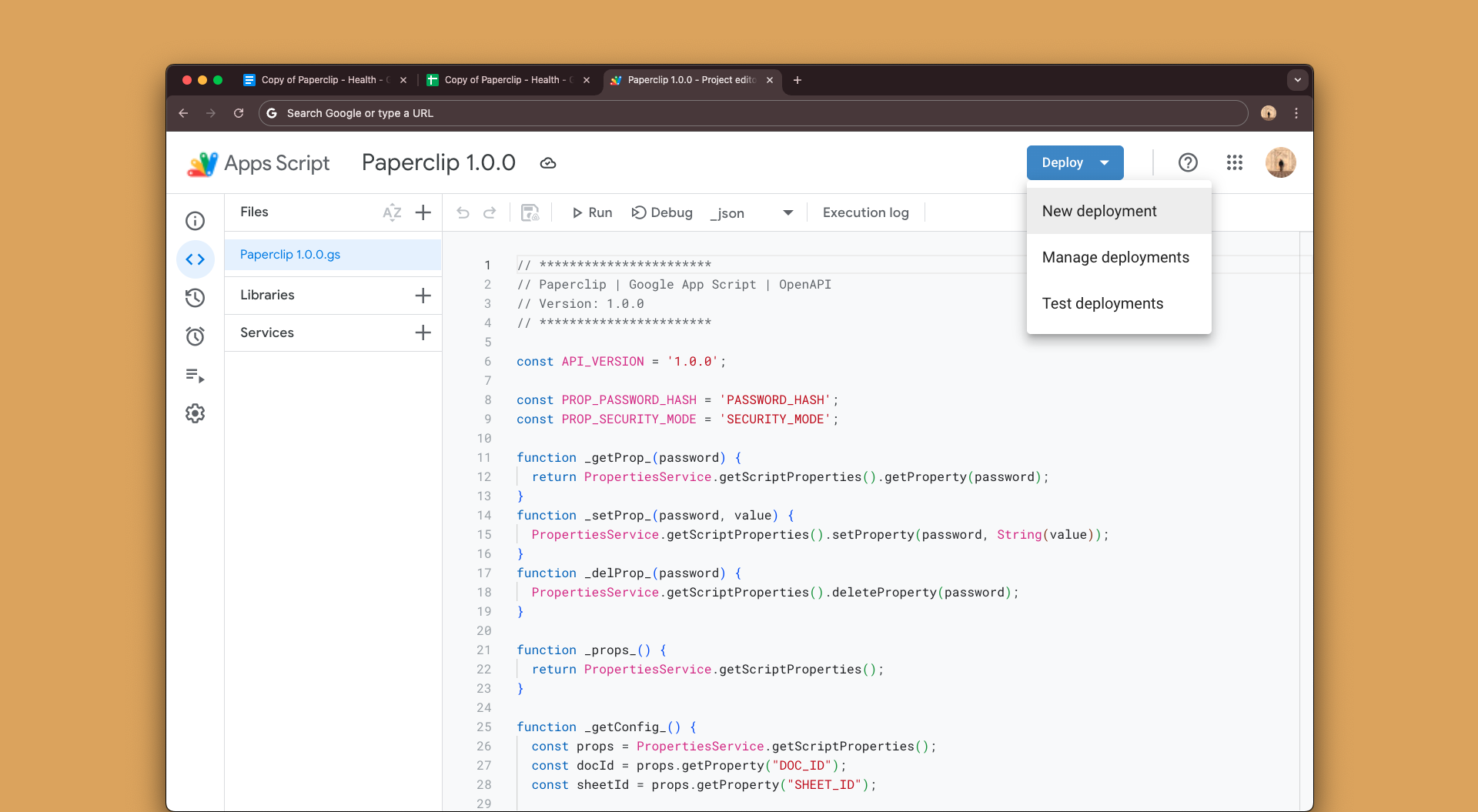 Apps Script editor interface