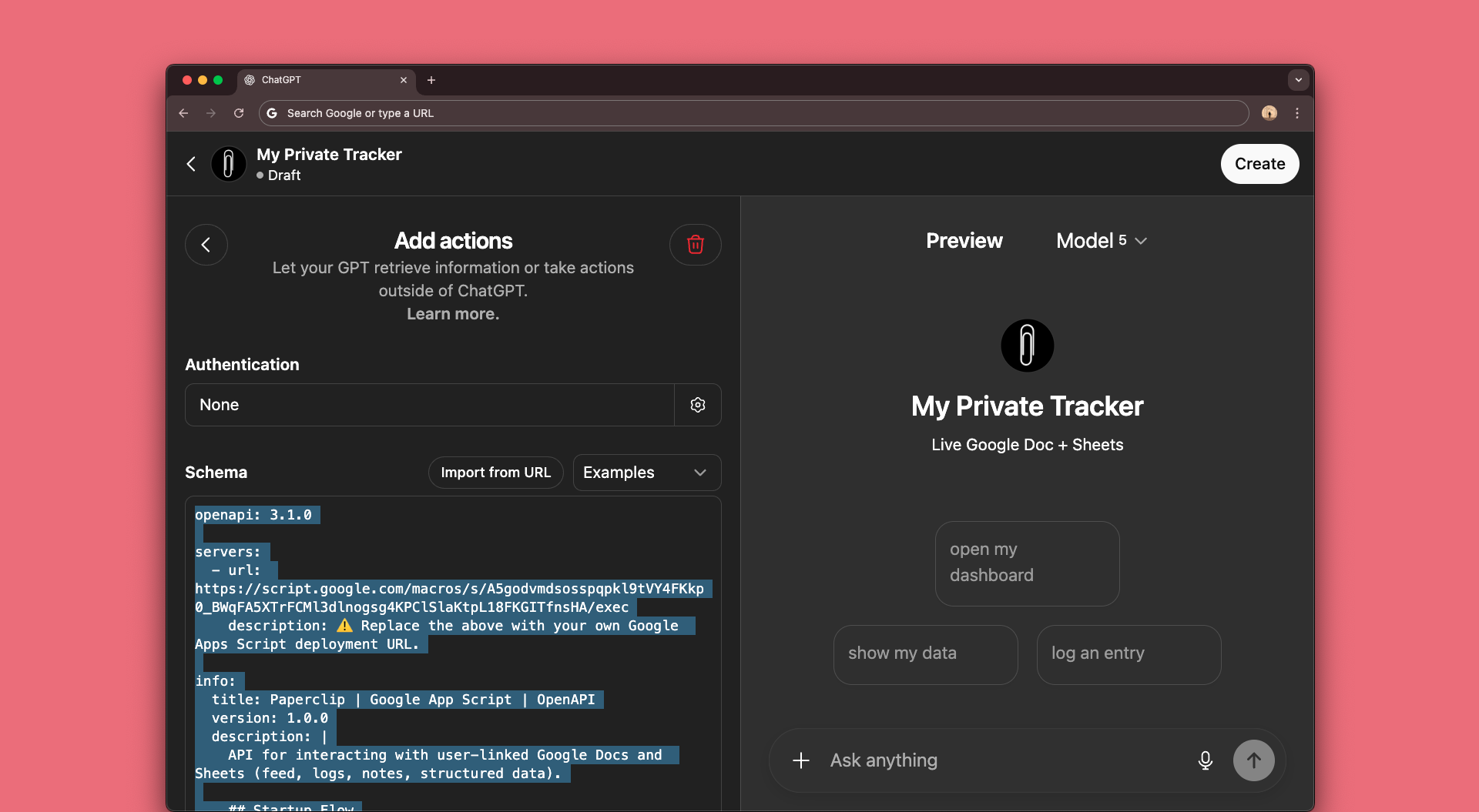 Schema configuration panel